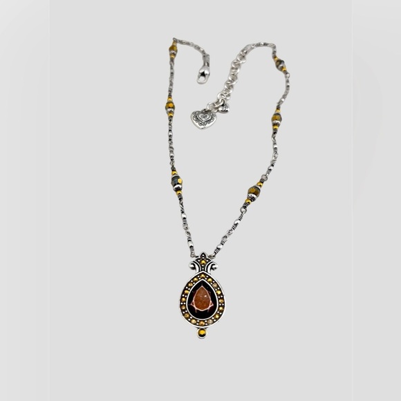 Brighton AMERICAN BEAUTY TOPAZ Silver Crystal Teardrop Pendant Necklace 16-18inc - Picture 5 of 9